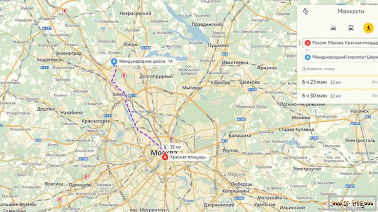 како да се направи пат преку Yandex мапи со автомобил