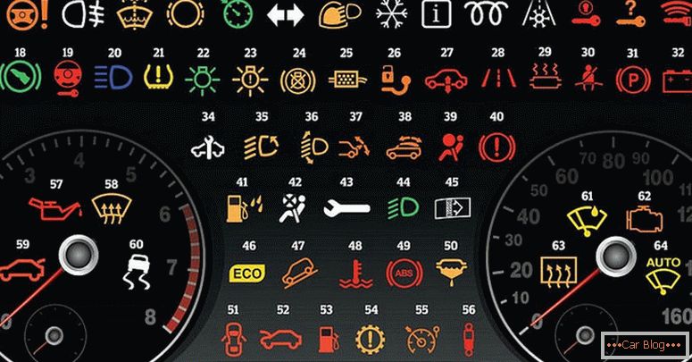 што означување на икони на табла на автомобил